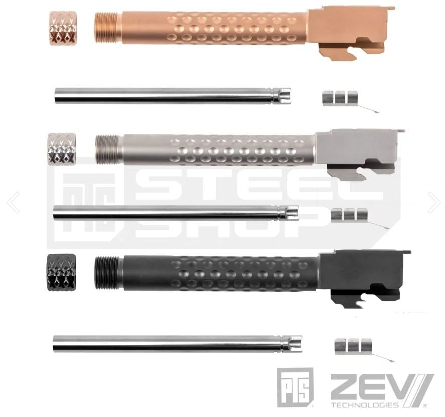 PTS ZEV Suppressor Threaded Dimpled Barrel with Steel Cap Thread Protector for TM G Model 17 GBB Pistol ( Black / Silver / Bronze )-Bronze