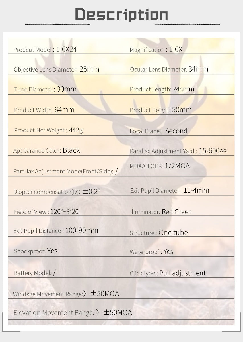 DISCOVERY T-EAGLE Optics ER 1.2-6X24 IR-WG Rifle Scope ( Brown ) ( PBCC6635 )