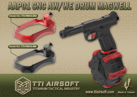 TTI Airsoft AW Drum CNC Magwell for AAP-01 GBB Airsoft ( AAP01 ) ( Black / Red ) -Red