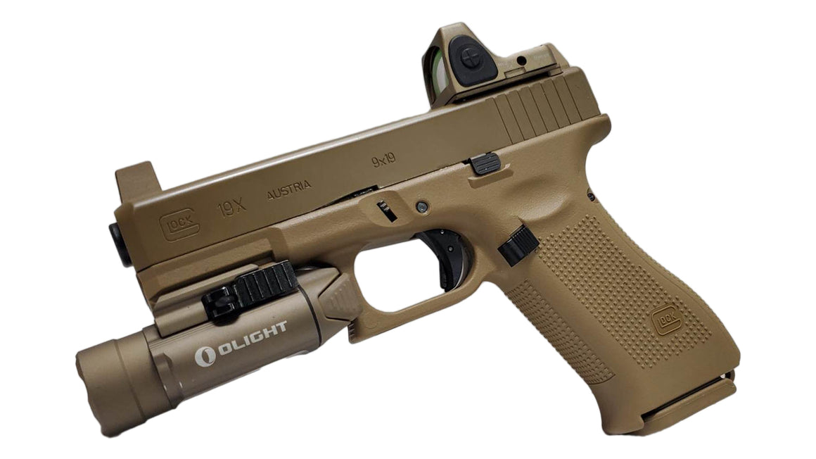 GUNDAY RMR Mount Base Tan with Sight Set For Umarex / VFC Glock System ( for G19X , G19 Gen4, G17 Gen5, G45 etc. )