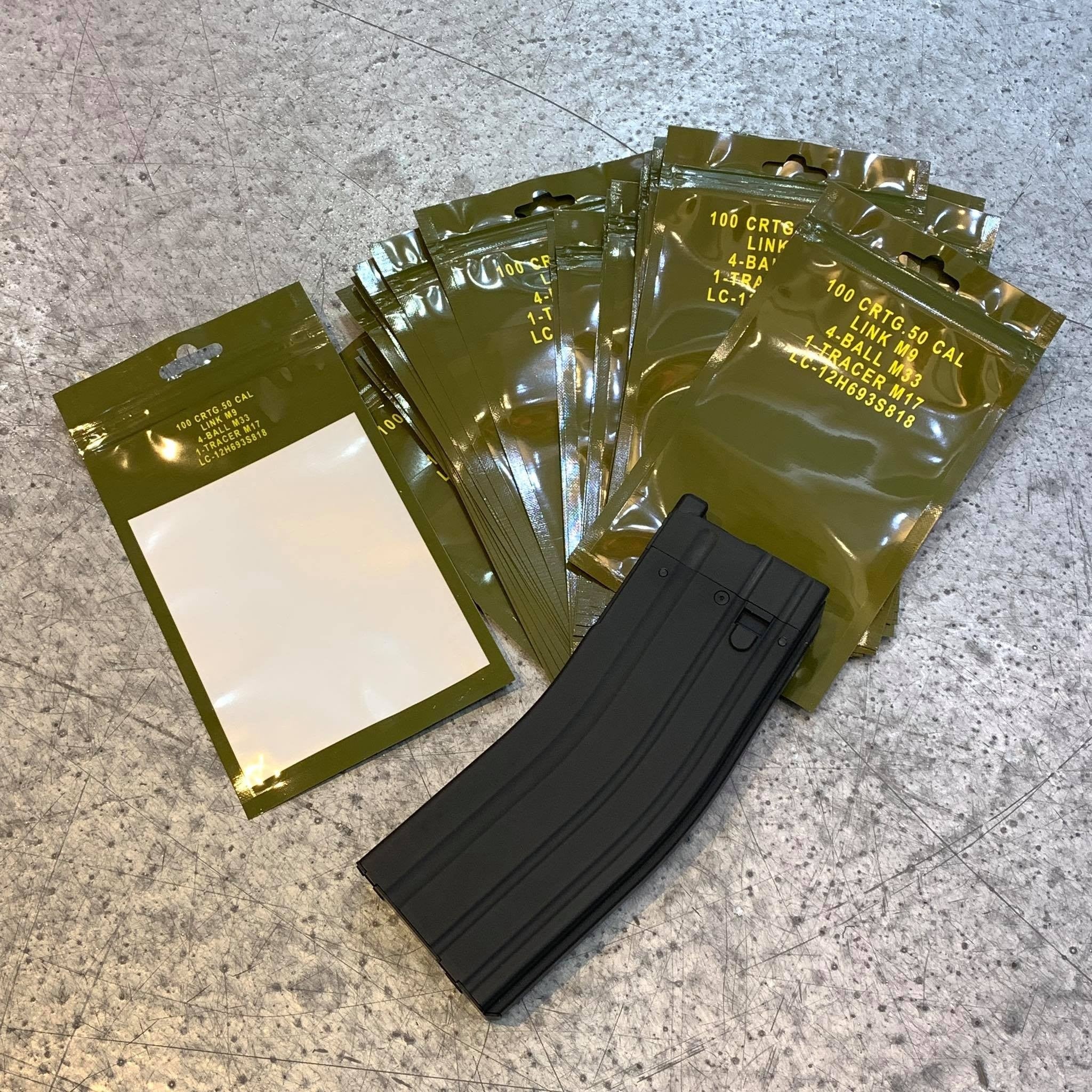 JKUNIQUE .50 CAL AMMO CAN Style Bag 10x18cm ( 1set/10pcs ) ( Patches Packaging Bag ) ( OPP PVC Poly Bag )