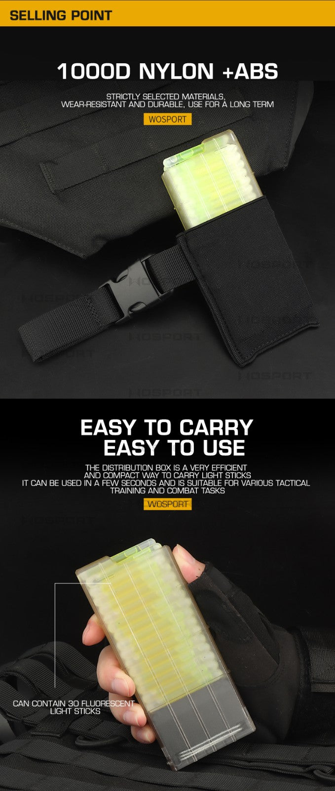 Wosport Tactical Fluorescent Glow Stick Distribution Box Elastic Pouch Set with Belt Attactment ( MCBK )