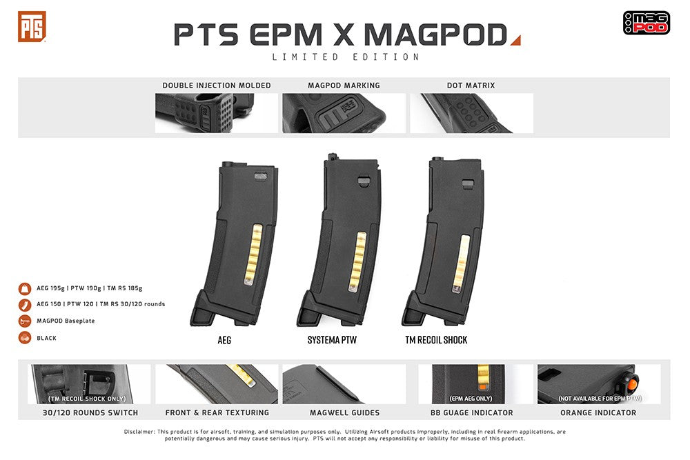 PTS EPM x Magpod Enhanced Polymer Magazine for Systema PTW ( BK / 120 Rds )