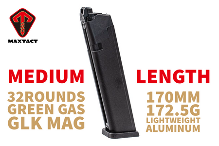 MAXTACT GMG-17 32 Rounds Lightweight Aluminum Extended Self Regulated Co2 Magazine For Marui TM G Model / AAP-01 / TP22 GBBP Series ( Medium Length ) ( 12g Co2 Cartridge Ver. )