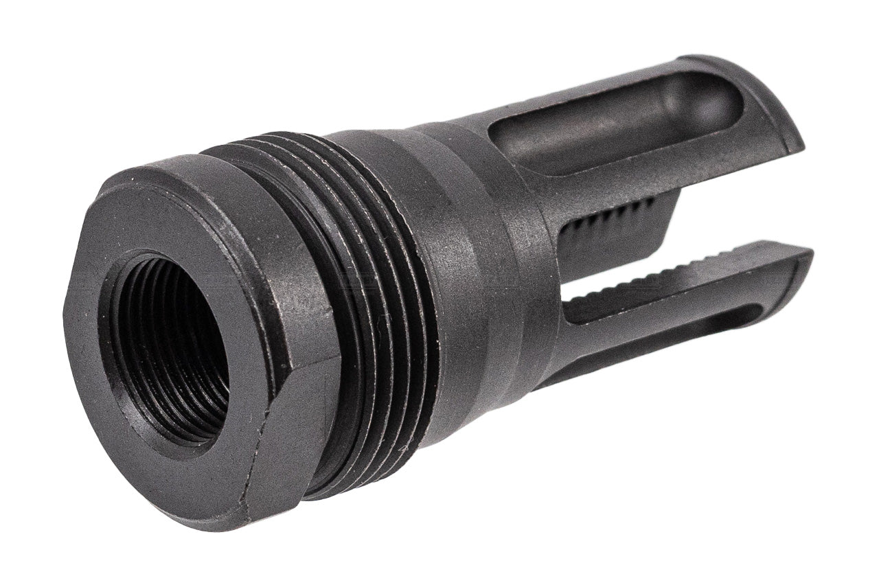 Airsoft Artisan CNC Steel REX MG7 Style Airsoft Barrel Extension with 14mm CCW 3 Prong Flash Hider