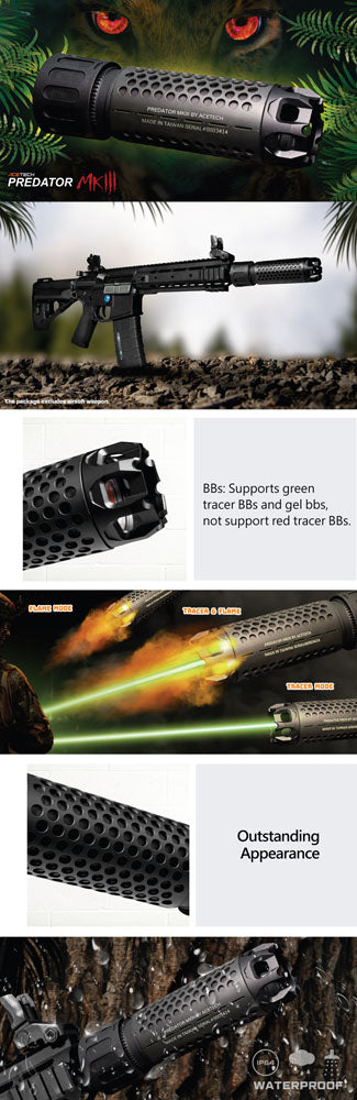 Acetech Predator MKIII Dummy Suppressor M14 CCW with Blaster M Tracer Inside ( Black ) ( Flame Effect )