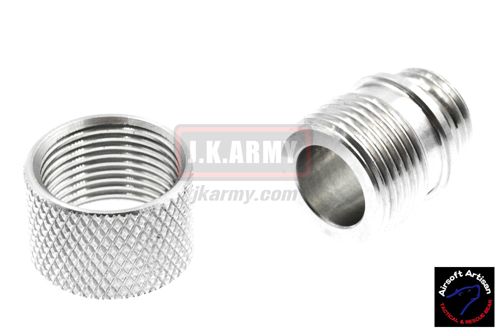 Airsoft Artisan Steel Muzzle Hider Adapter w/Thread Protector for WE GBB ( 11mm CW to 14mm CCW Thread )