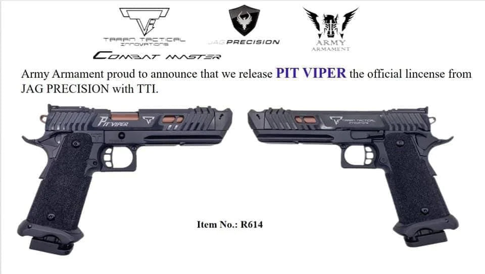 ARMY TTI Licensed JW4 Pit Viper CNC Aluminum 7075 Slide Hi-Capa GBB Pistol Airsoft  ( Steel Internal Parts Version ) ( Black R614 ) ( Licensed by Taran Tactical Innovations ) ( John Wick )