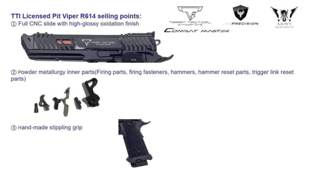 ARMY TTI Licensed JW4 Pit Viper CNC Aluminum 7075 Slide Hi-Capa GBB Pistol Airsoft  ( Steel Internal Parts Version ) ( Black R614 ) ( Licensed by Taran Tactical Innovations ) ( John Wick )