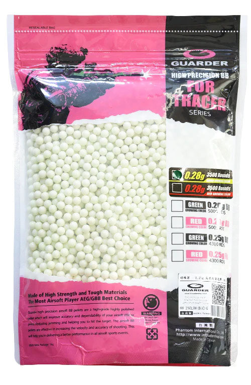 Guarder High Precision Made - 0.28g Green Glowing BB Pellets ( 3500 rounds, Bag )  ( 6mm Tracer BB )