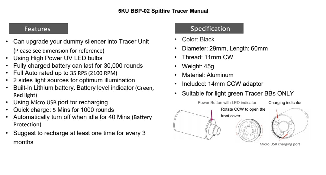 5KU BBP-02 Blast Tracer unit ( M14 CCW / M11 CW ) ( with Flame Effect ) ( Black )