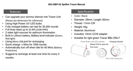 5KU BBP-02 Blast Tracer unit ( M14 CCW / M11 CW ) ( with Flame Effect ) ( Black )