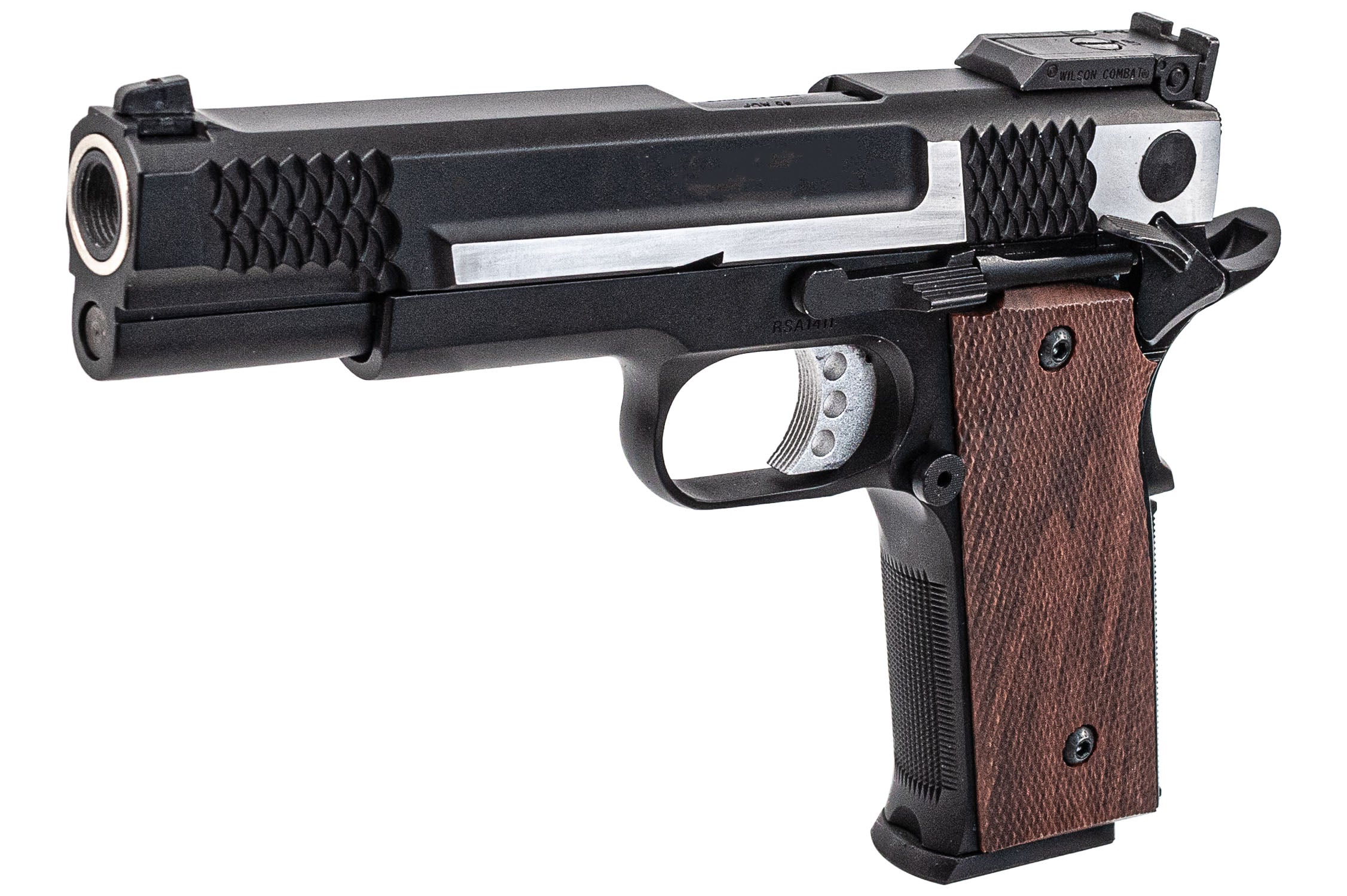 FCW X Double Bell M945 GBB Pistol Airsoft ( Black Slide With Brushed Silver & Black Frame )
