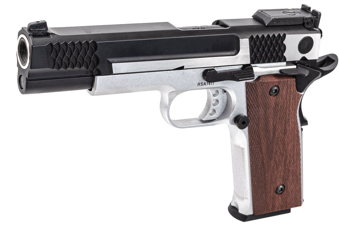 FCW X Double Bell M945 GBB Pistol Airsoft ( Black Slide With Brushed Silver & Silver Frame )