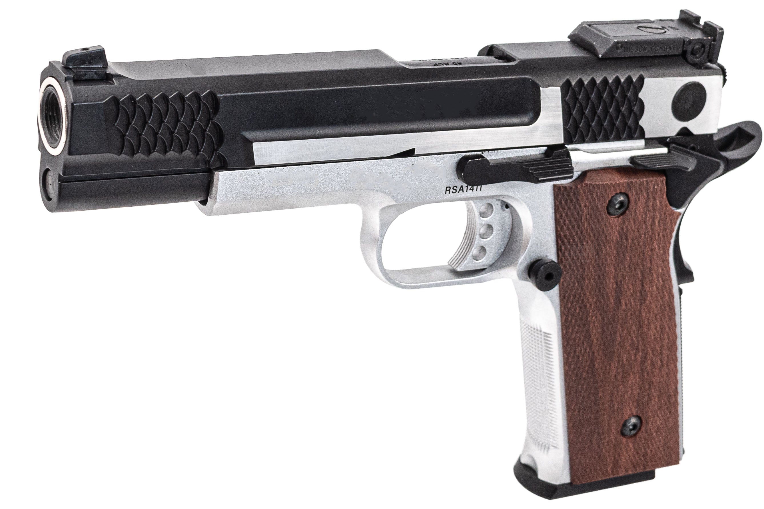 FCW X Double Bell M945 GBB Pistol Airsoft ( Black Slide With Brushed Silver & Silver Frame )