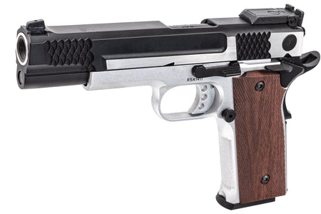FCW X Double Bell M945 GBB Pistol Airsoft ( Black Slide With Brushed Silver & Silver Frame )