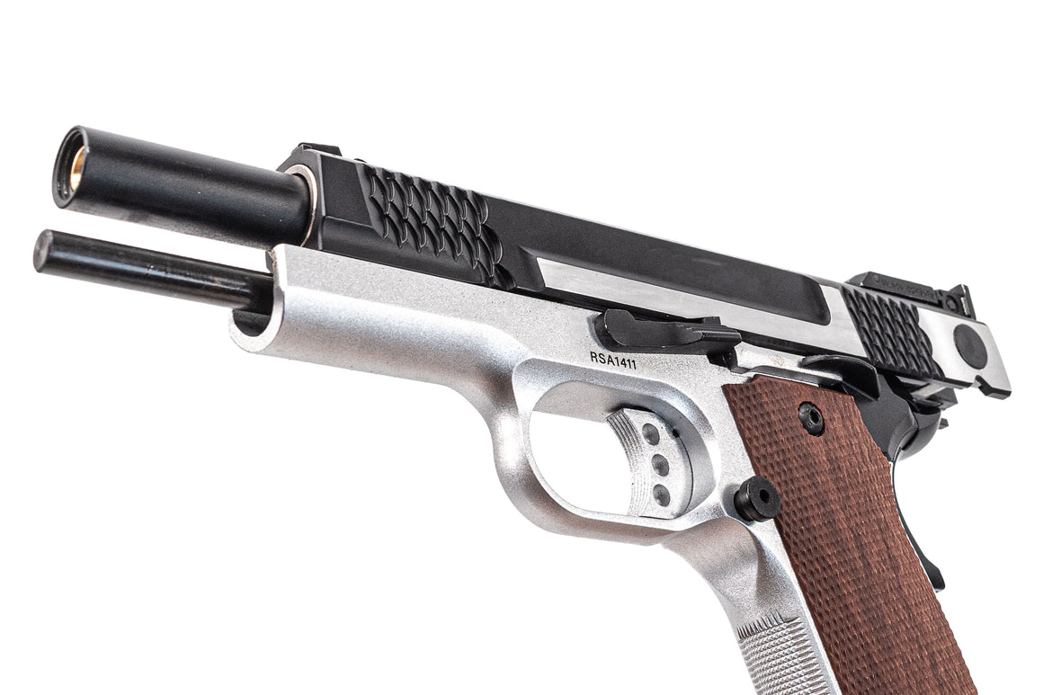 FCW X Double Bell M945 GBB Pistol Airsoft ( Black Slide With Brushed Silver & Silver Frame )