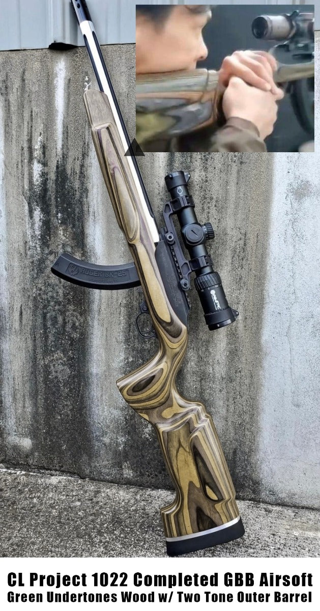 CL Project A+Studio 1022 Completed GBB Airsoft ( Custom Made Wood Stock ) ( KC-02 System )-Green Undertones Wood w/ Two Tone Outer Barrel