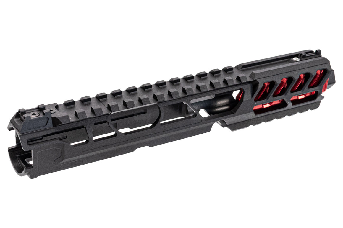 CTM TAC Fuku-2 CNC Aluminum Cut Out Upper Set Long Type for Action Army AAP01 GBB Pistol Series ( AAP-01 ) ( Black & Red )