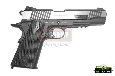 Cybergun COLT 1911 Rail Gun Dual Tone GBB Pistol Co2 Mag Version
