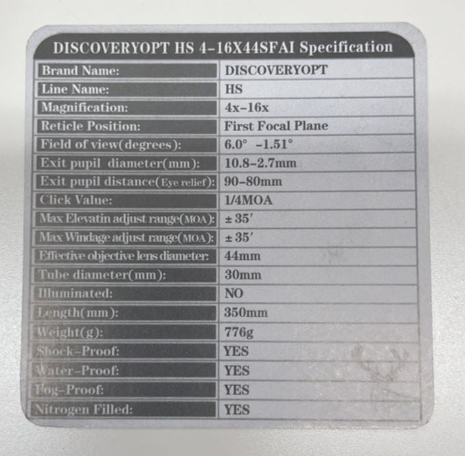 DISCOVERY 4-16X44 SFAL FFP Tactical Rifle Scope ( Outdoor Hunting Equipment Optical Sight )