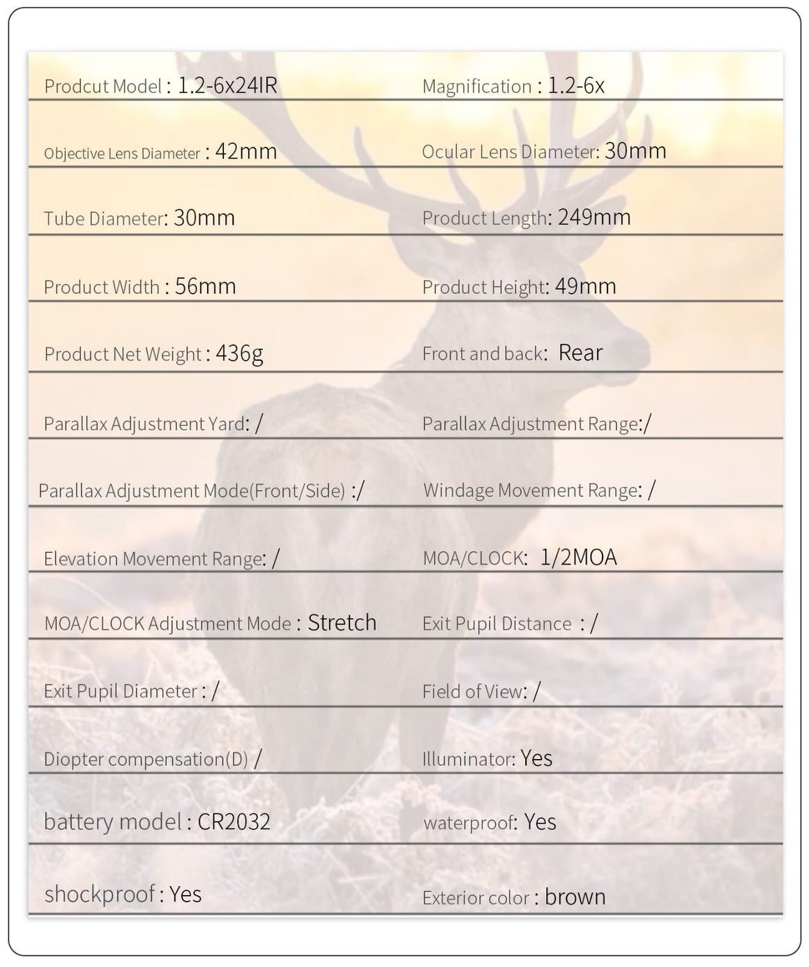 DISCOVERY T-EAGLE Optics ER 1.2-6X24 IR Rifle Scope ( Brown )