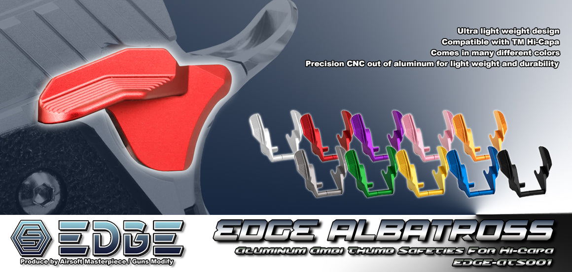 EDGE ALBATROSS Aluminum Ambi Thumb Safeties for Marui TM Hi-Capa GBBP Series-Orange