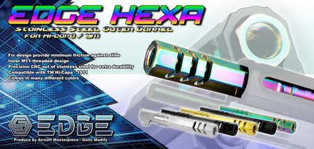 EDGE HEXA Stainless Steel Outer Barrel for Marui TM Hi-Capa 5.1 / 1911 GBBP Series-Silver