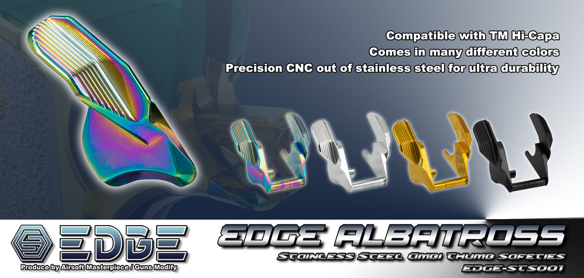 EDGE ALBATROSS Stainless Steel Ambidextrous Thumb Safety For Marui TM Hi-Capa / 1911 GBBP Series -Silver