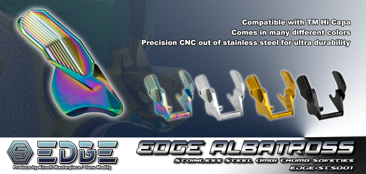 EDGE ALBATROSS Stainless Steel Ambidextrous Thumb Safety For Marui TM Hi-Capa / 1911 GBBP Series -Silver