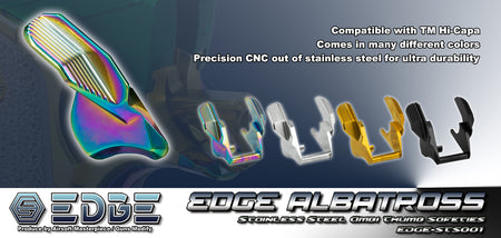 EDGE ALBATROSS Stainless Steel Ambidextrous Thumb Safety For Marui TM Hi-Capa / 1911 GBBP Series -Silver