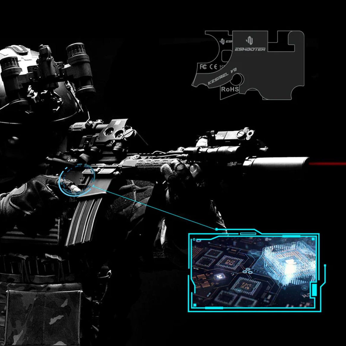Eshooter Kestrel V2 ETU for V2 Gearbox AEG ( Wire: Backwired / Frontwired ) ( MOSFET, App, Bluetooth, Electronic Trigger )-Wire: Backwired