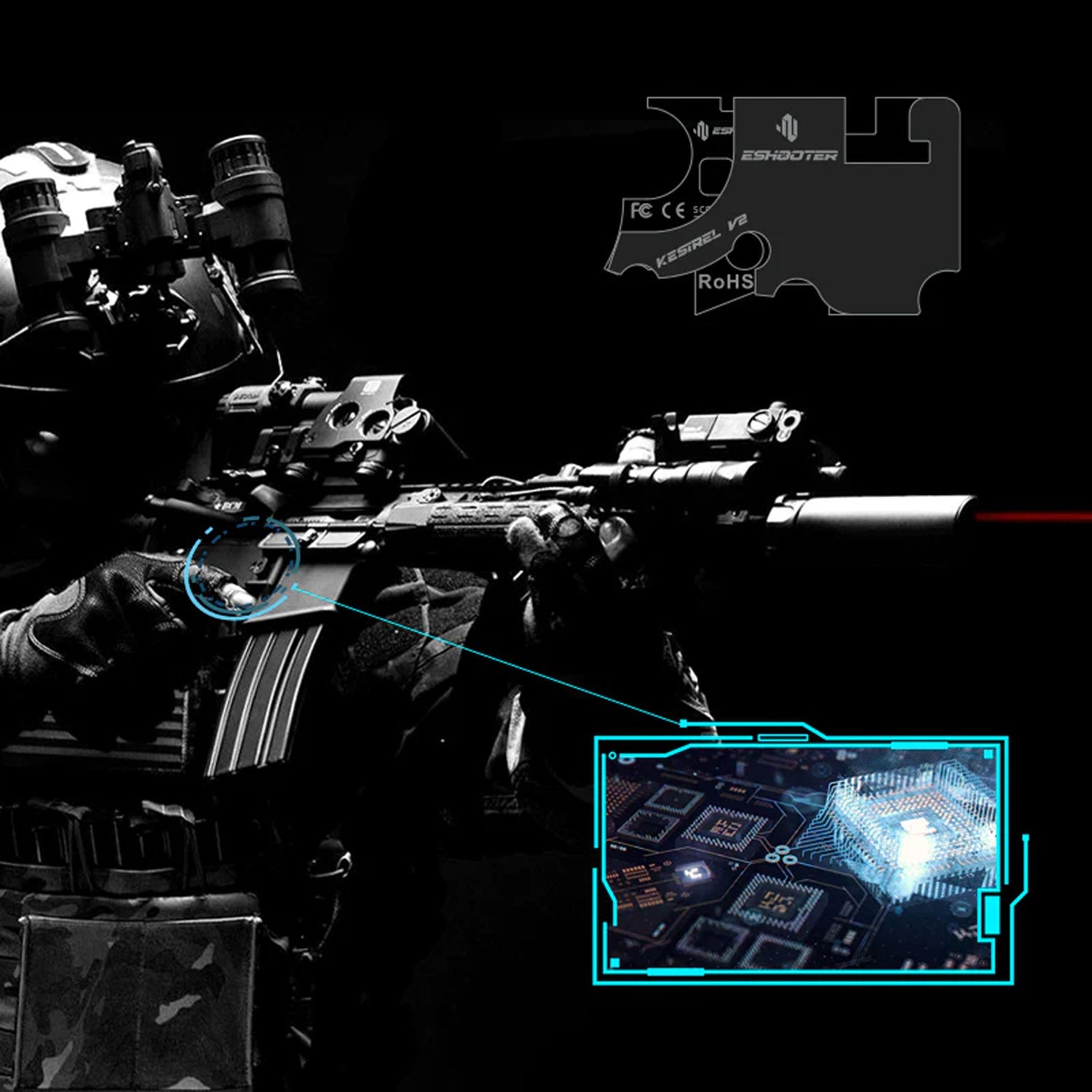 Eshooter Kestrel V2 ETU for V2 Gearbox AEG ( Wire: Backwired / Frontwired ) ( MOSFET, App, Bluetooth, Electronic Trigger )-Wire: Backwired