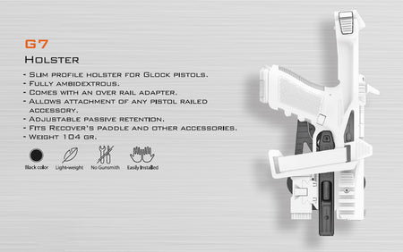 Recover Tactical G7 OWB Holster for all Double Stack Glock Double Stack Glock, P80, Smith & Wesson, Springfield, Sig Sauer, & CZ 9mm/SW40/357 pistols that have an integral rail – ( Recover Stabilizer Brace Compatible )