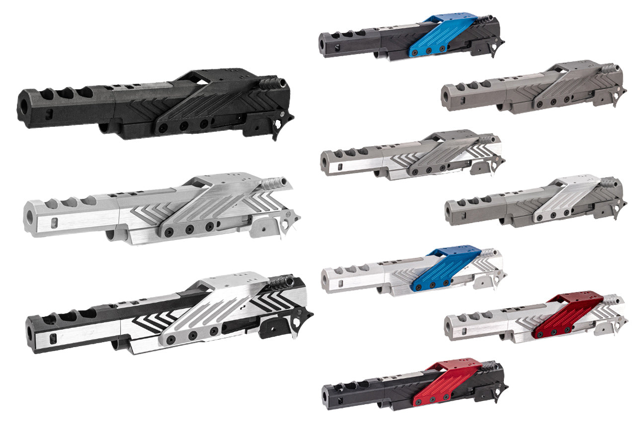 Gunsmith Bros INF Style IMM Spider 7" Slide & Frame Set For Marui TM Hi-Capa GBBP Series ( Deluxe Version ) -Silver Slide X Red Mount