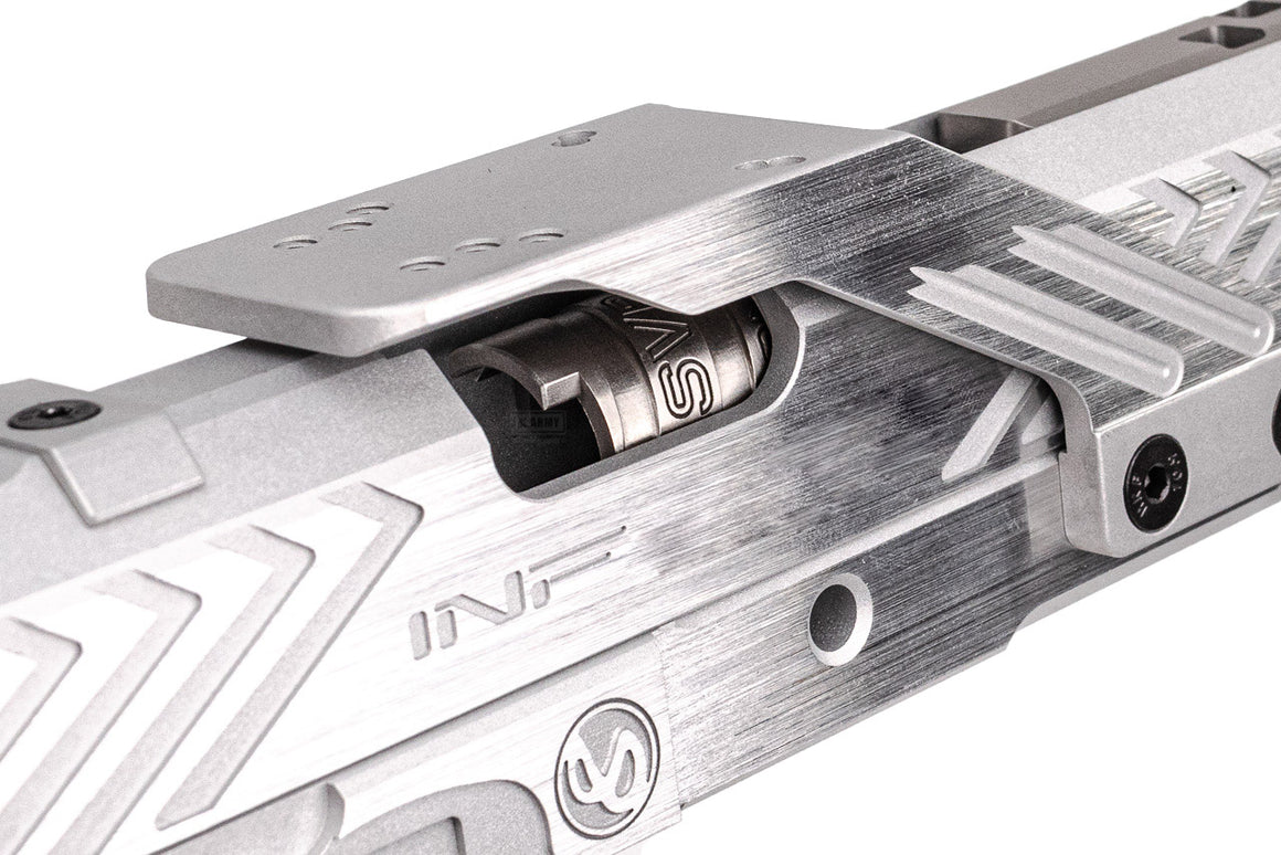 Gunsmith Bros INF Style IMM Spider 7" Slide & Frame Set For Marui TM Hi-Capa GBBP Series ( Deluxe Version ) -Silver Slide X Red Mount