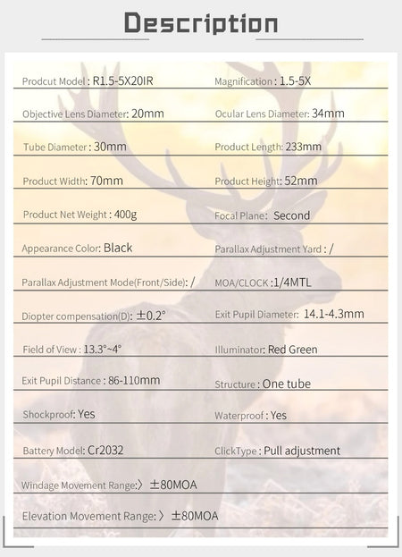 Discovery T-EAGLE R 1.5-5X20 IR Rifle Scope with Mount ( Black )