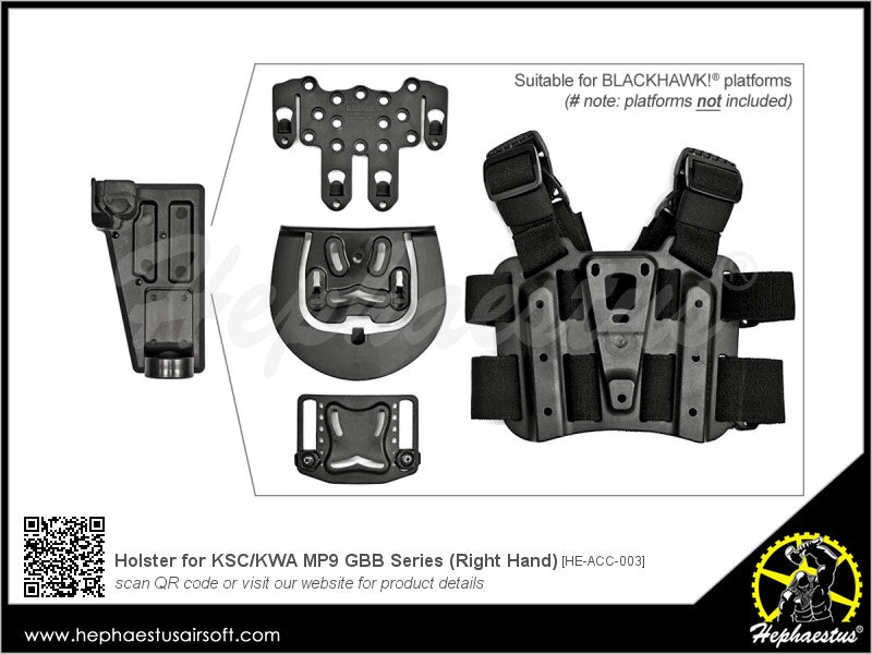 Hephaestus Holster for KSC / KWA MP9 GBB Series ( Right Hand )