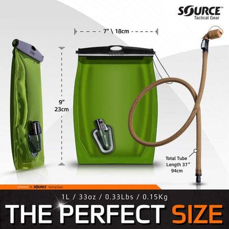 Source Kangaroo 1L / 32oz. Collapsible Hydration SQC, QMT Storm Valve - IRR Coyote