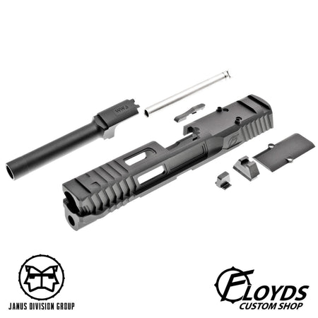 JDG Floyds Licensed The Poseidon Style M&P RMR Cut Slide Set for TM M&P9L GBBP Series ( w/ JDG 6.03mm Stainless Steel Precision 90mm Inner Banner ) ( Black )