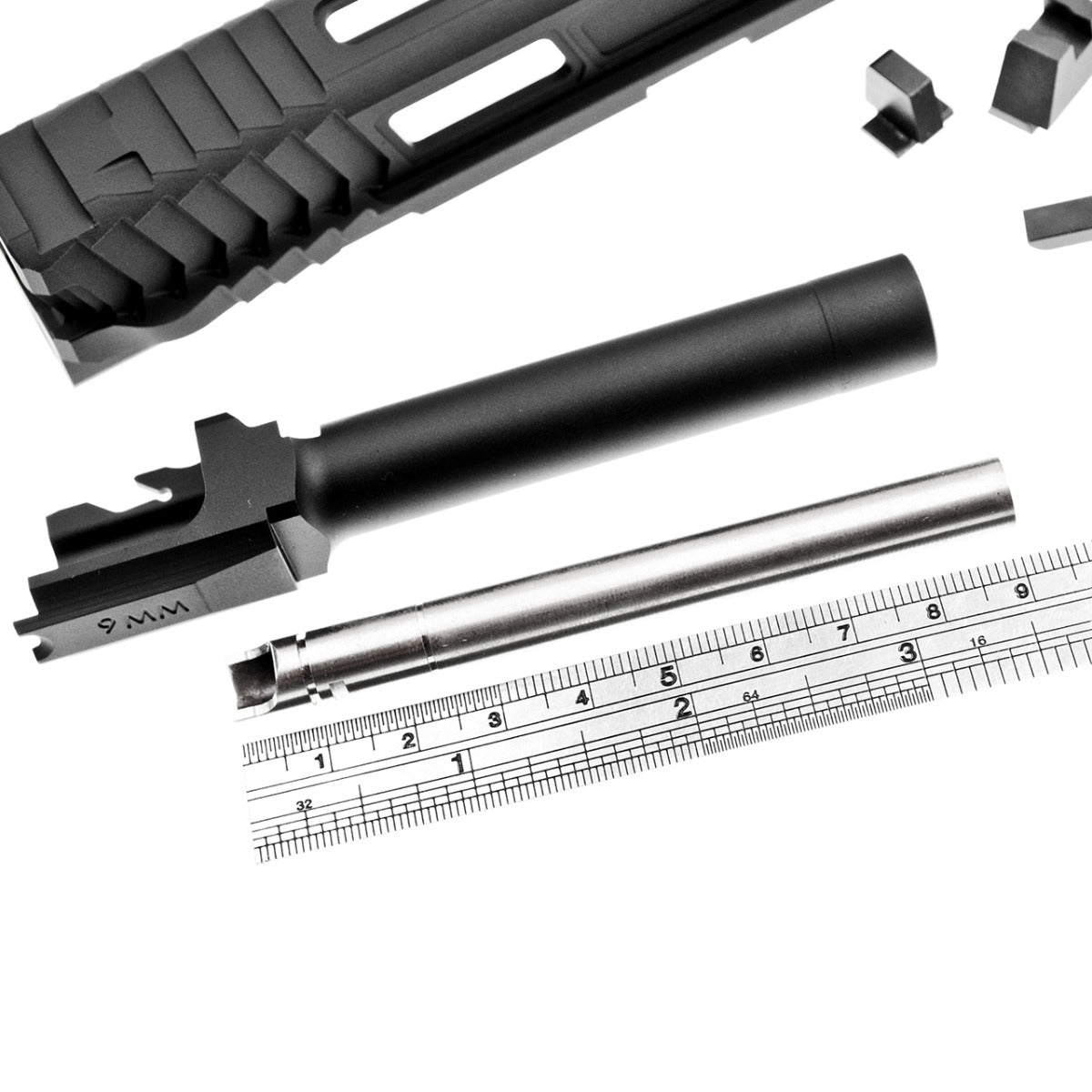 JDG Floyds Licensed The Poseidon Style M&P RMR Cut Slide Set for TM M&P9L GBBP Series ( w/ JDG 6.03mm Stainless Steel Precision 90mm Inner Banner ) ( Black )