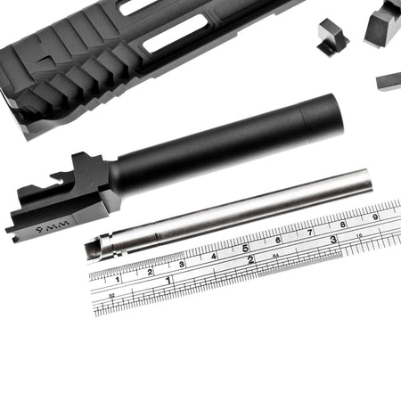 JDG Floyds Licensed The Poseidon Style M&P RMR Cut Slide Set for TM M&P9L GBBP Series ( w/ JDG 6.03mm Stainless Steel Precision 90mm Inner Banner ) ( Black )