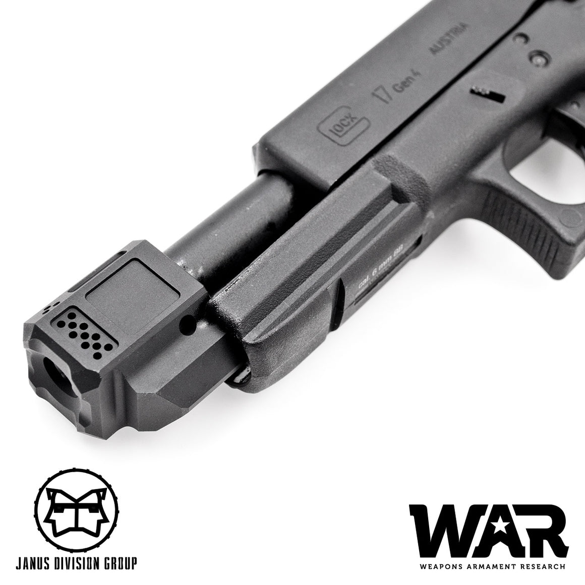 JDG WAR A10 Compensator 14mm CCW for Airsoft Glock Gen4 Model ( Licensed by WAR ) ( Black )