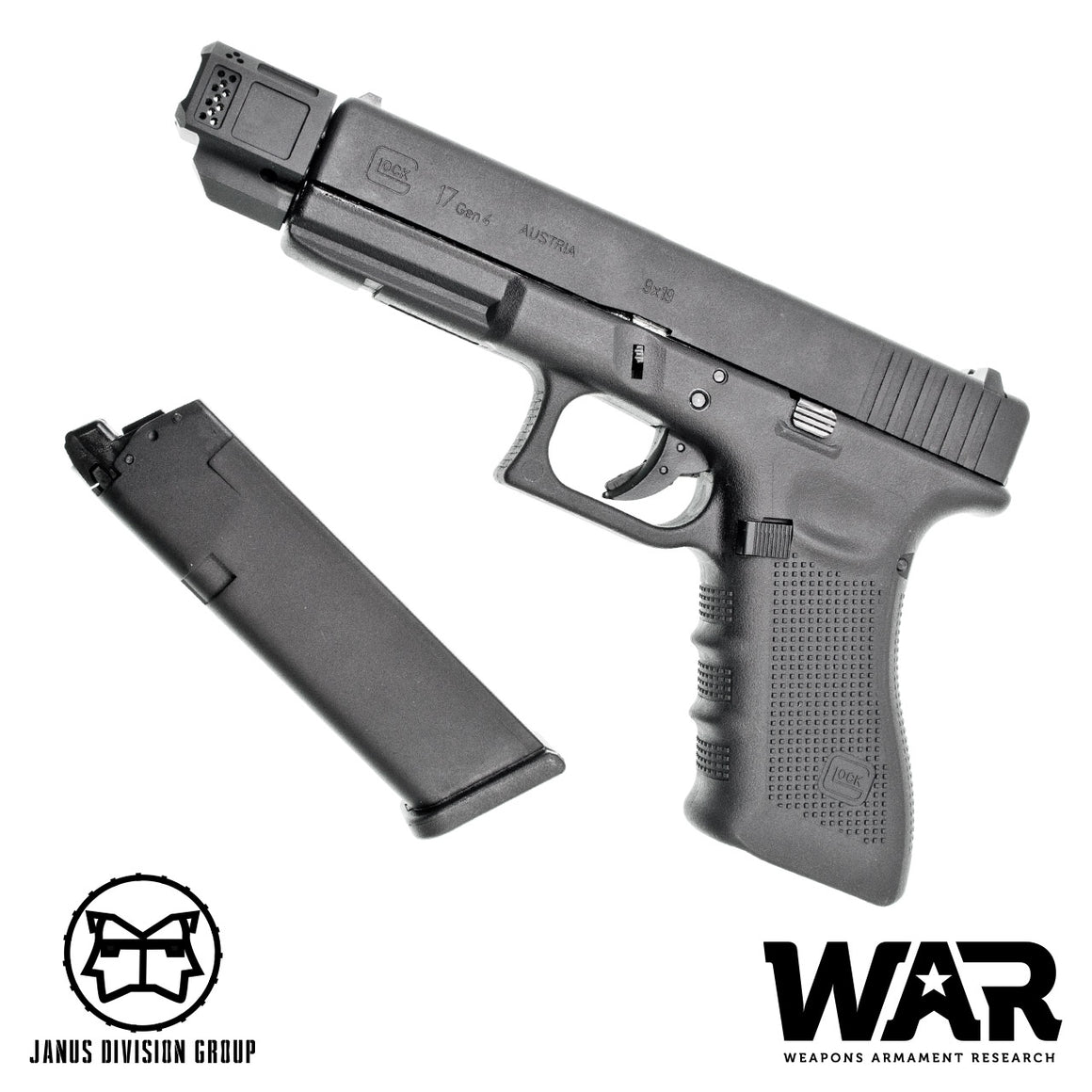 JDG WAR A10 Compensator 14mm CCW for Airsoft Glock Gen4 Model ( Licensed by WAR ) ( Black )