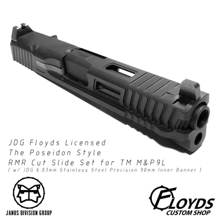 JDG Floyds Licensed The Poseidon Style M&P RMR Cut Slide Set for TM M&P9L GBBP Series ( w/ JDG 6.03mm Stainless Steel Precision 90mm Inner Banner ) ( Black )