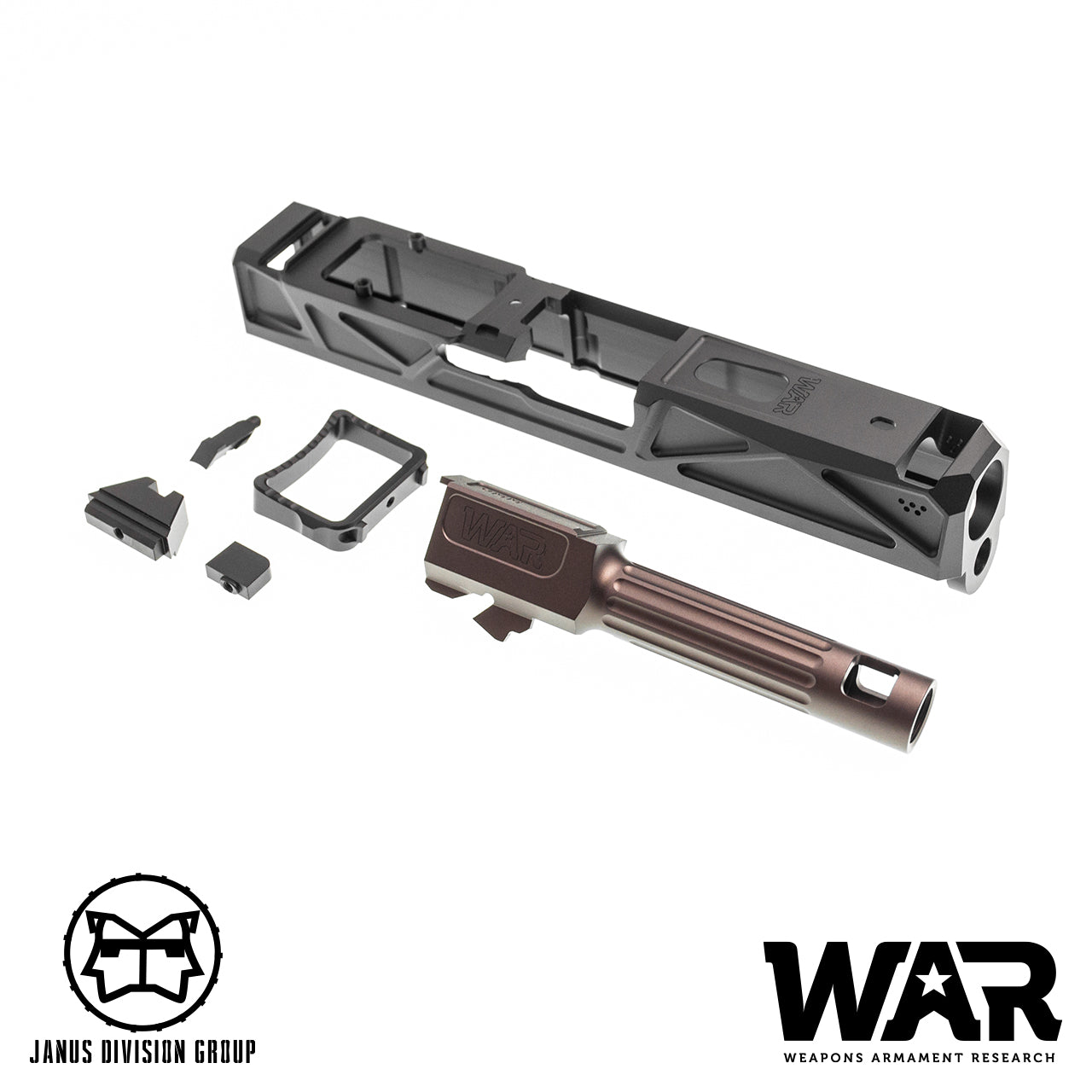 JDG WAR Afterburner RMR Slide Set for UMAREX Glock 19 Gen3 Airsoft Pistol  ( Licensed by WAR ) ( Black Slide )-Bronze