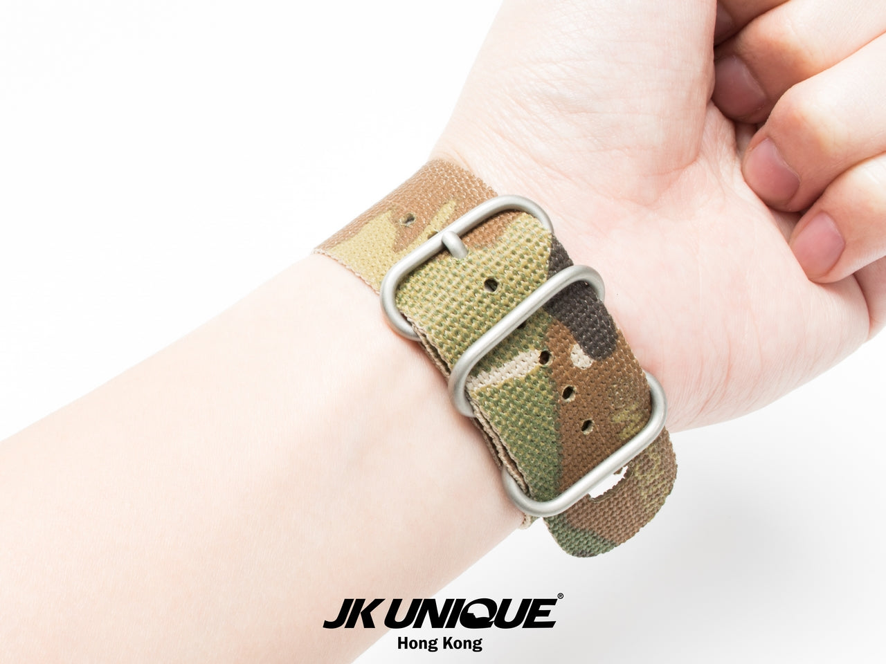 JK UNIQUE CAMO NYLON Apple Watch Strap 42mm Silver Buckle - Multicam