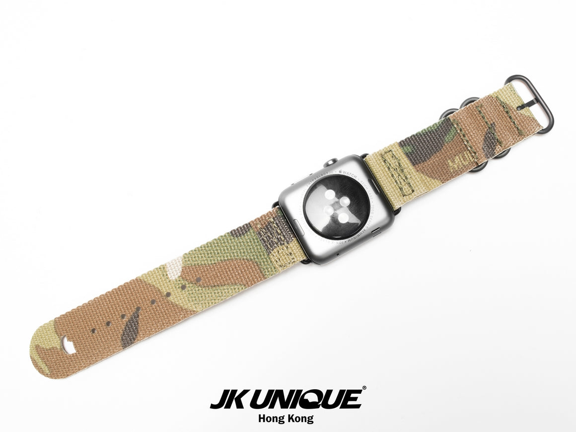 JK UNIQUE CAMO NYLON Apple Watch Strap 42mm Black Buckle - Multicam