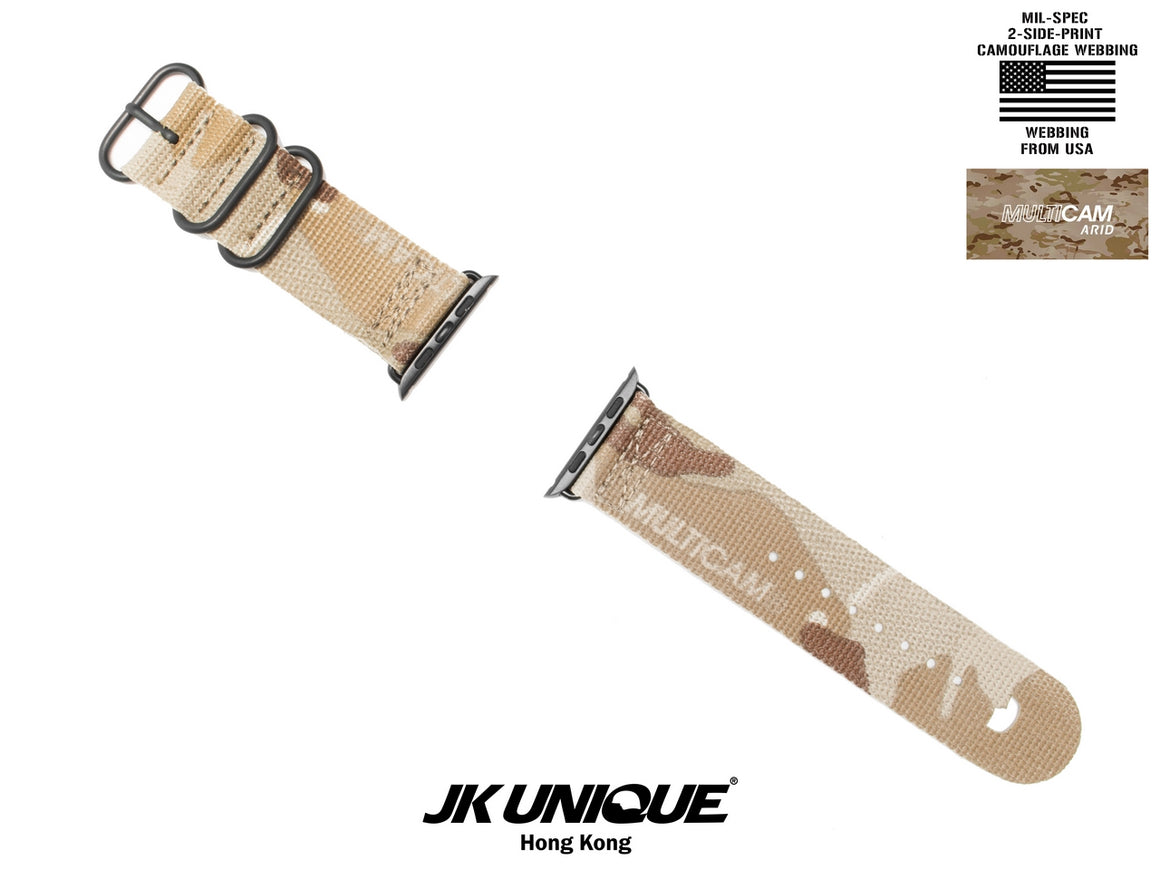 JK UNIQUE CAMO NYLON Apple Watch Strap 42mm Black Buckle - Multicam Arid