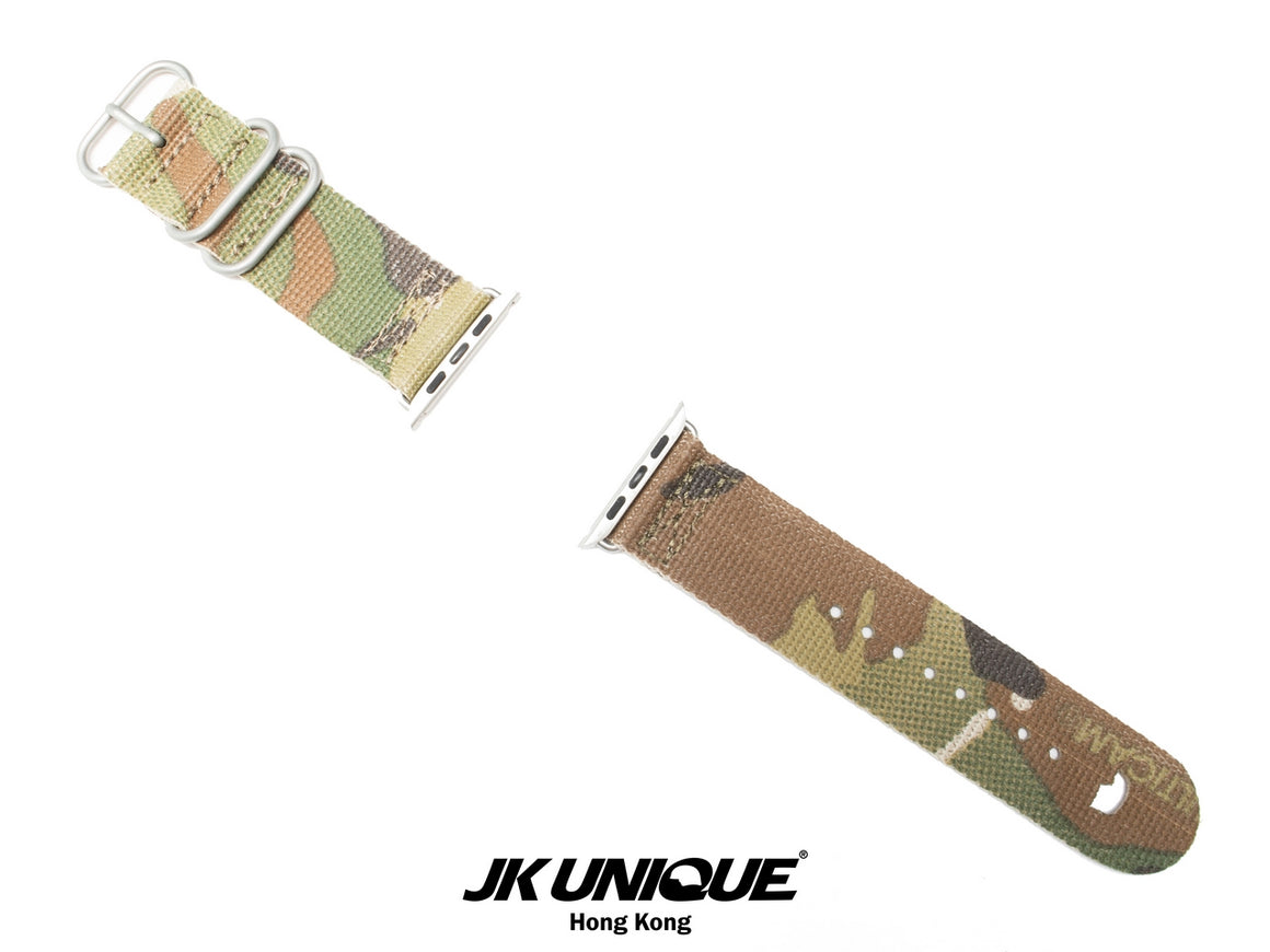 JK UNIQUE CAMO NYLON Apple Watch Strap 42mm Silver Buckle - Multicam